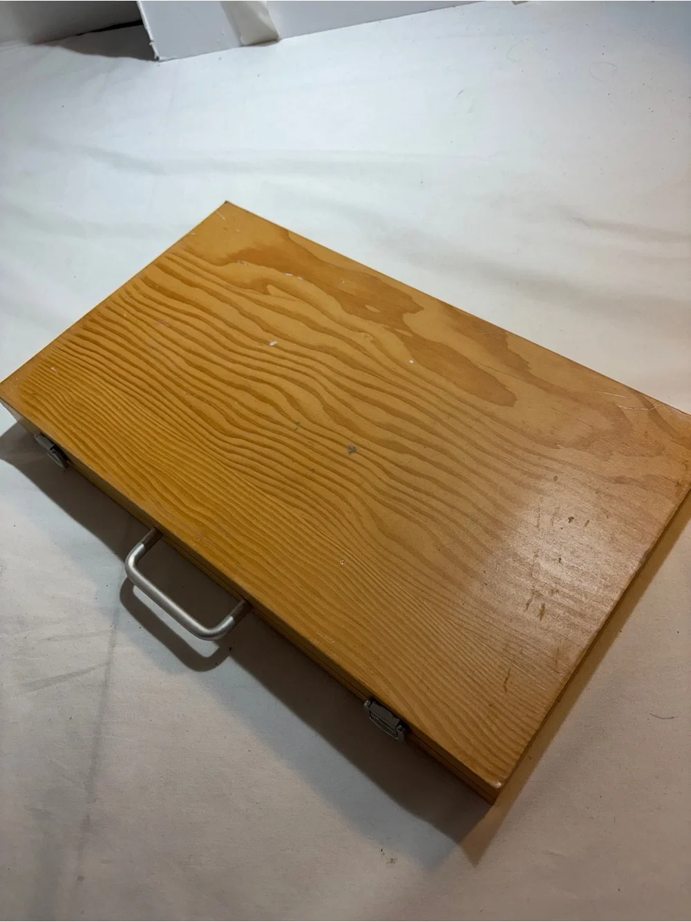 Wooden Portable Art Supply Storage Case with Multicolor Paints and oil pastels